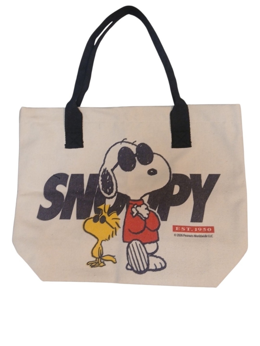 Peanuts -ECO Friendly NWT Snoopy/Woodstock Enjoying Life,Large Canvas Bag,Zipper - Picture 3 of 8